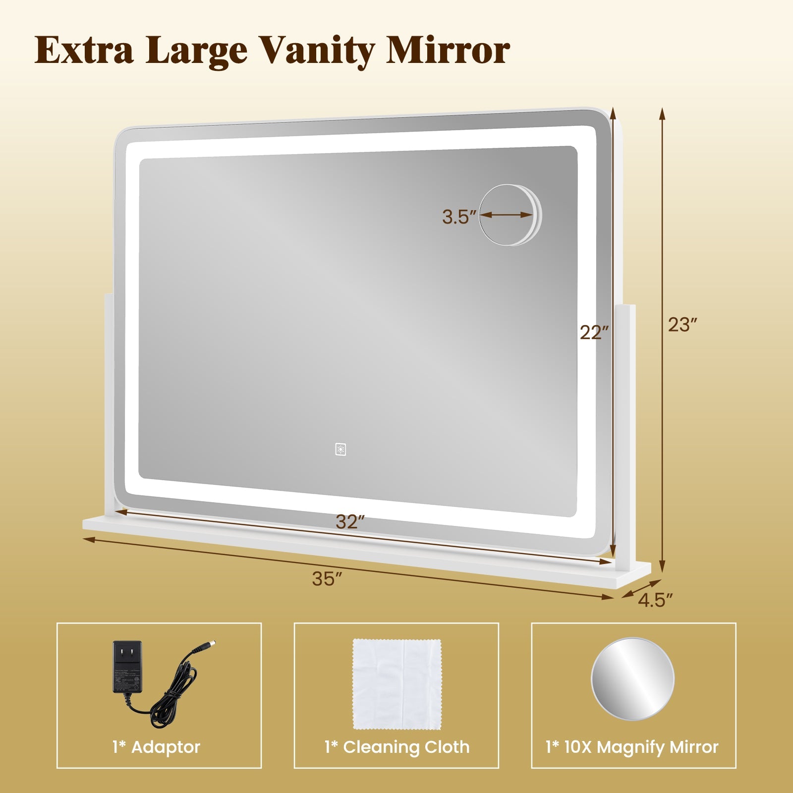 32x22 inch white makeup vanity mirror with 3-color LED lighting DirectDeals on Tampa Home & Garden Store
