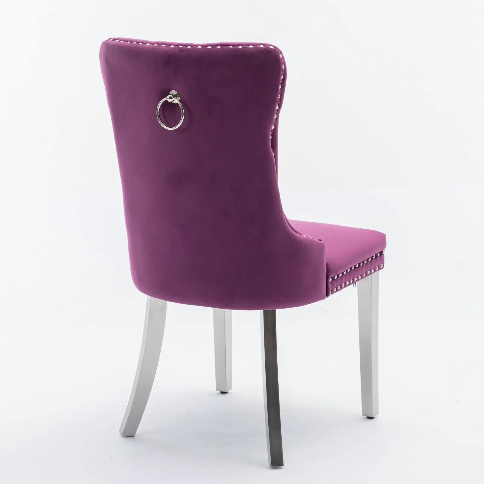 Nikki Contemporary Upholstered Dining Chair set of 2, purple velvet with ring back and nailhead trim on Tampa Home & Garden Store