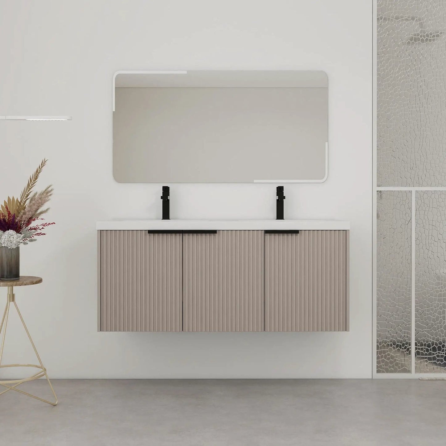 Modern Wall Mounted Vanity With Resin Double Sink