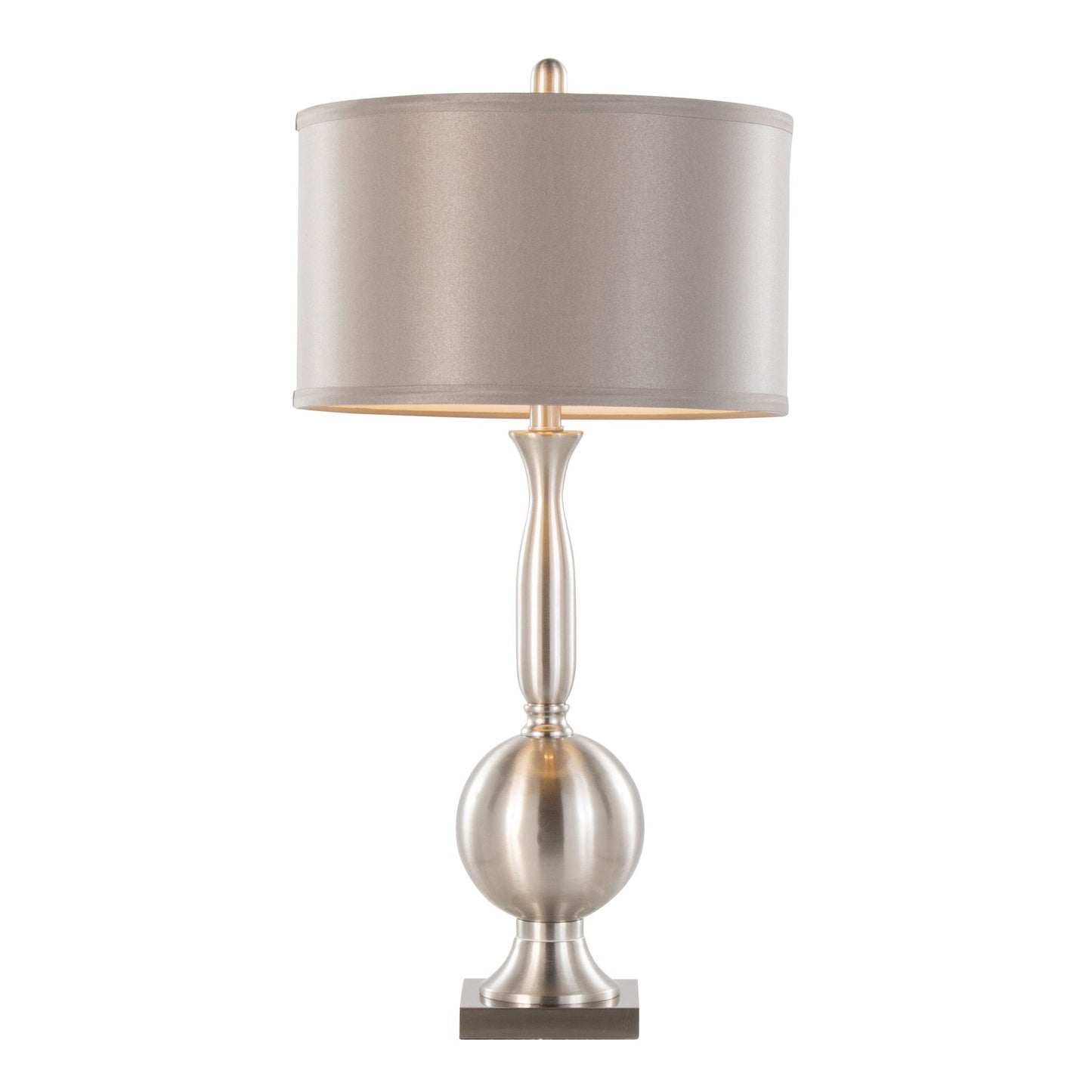Joan contemporary table lamp nickel finish with gray satin shade on Tampa Home & Garden Store