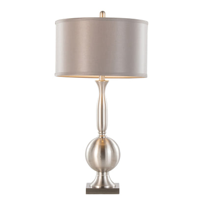Joan contemporary table lamp nickel finish with gray satin shade on Tampa Home & Garden Store