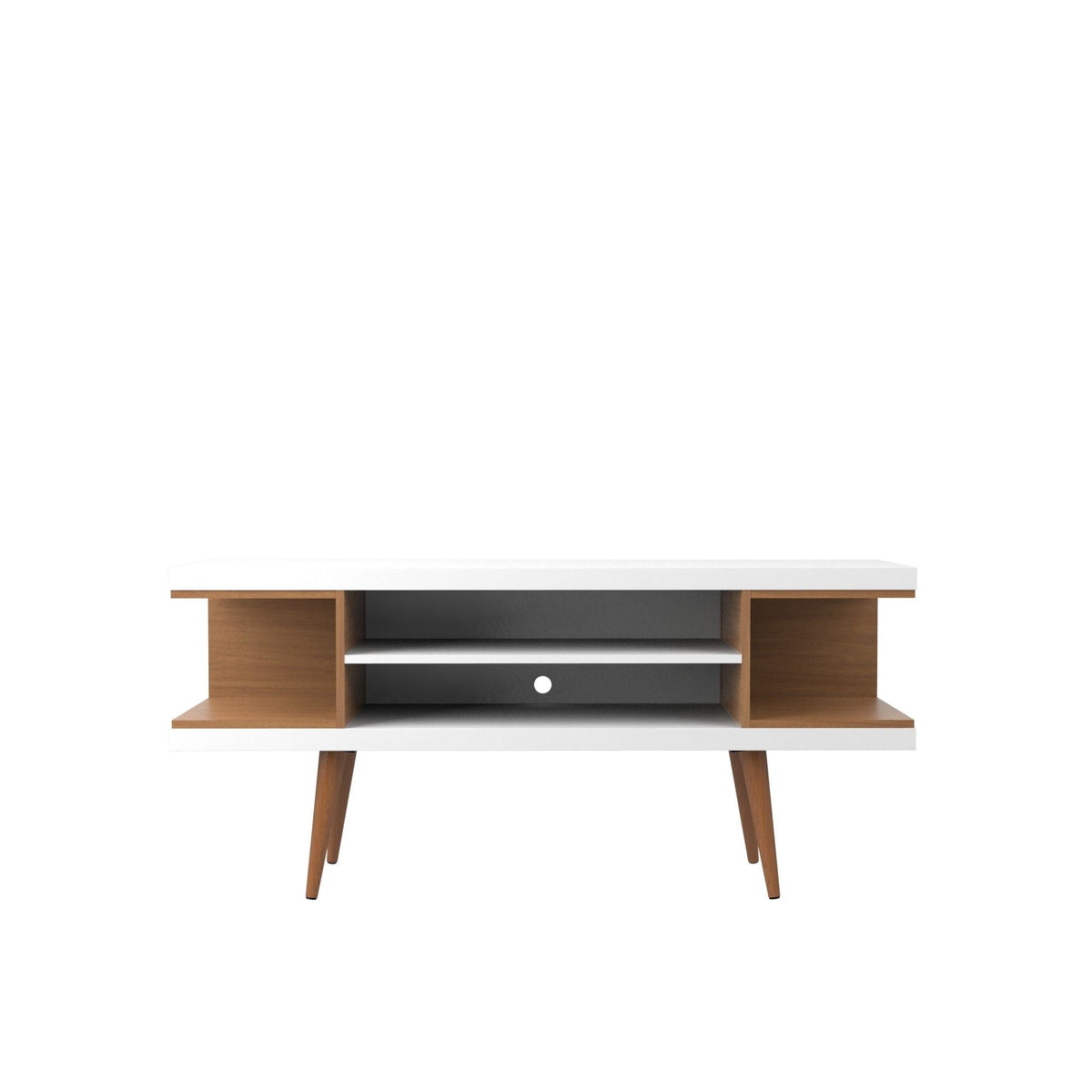 Mid-Century Modern TV Stand with Adjustable Storage white top wood frame dark gray drawer by HouseOfZazla on Tampa Home & Garden Store