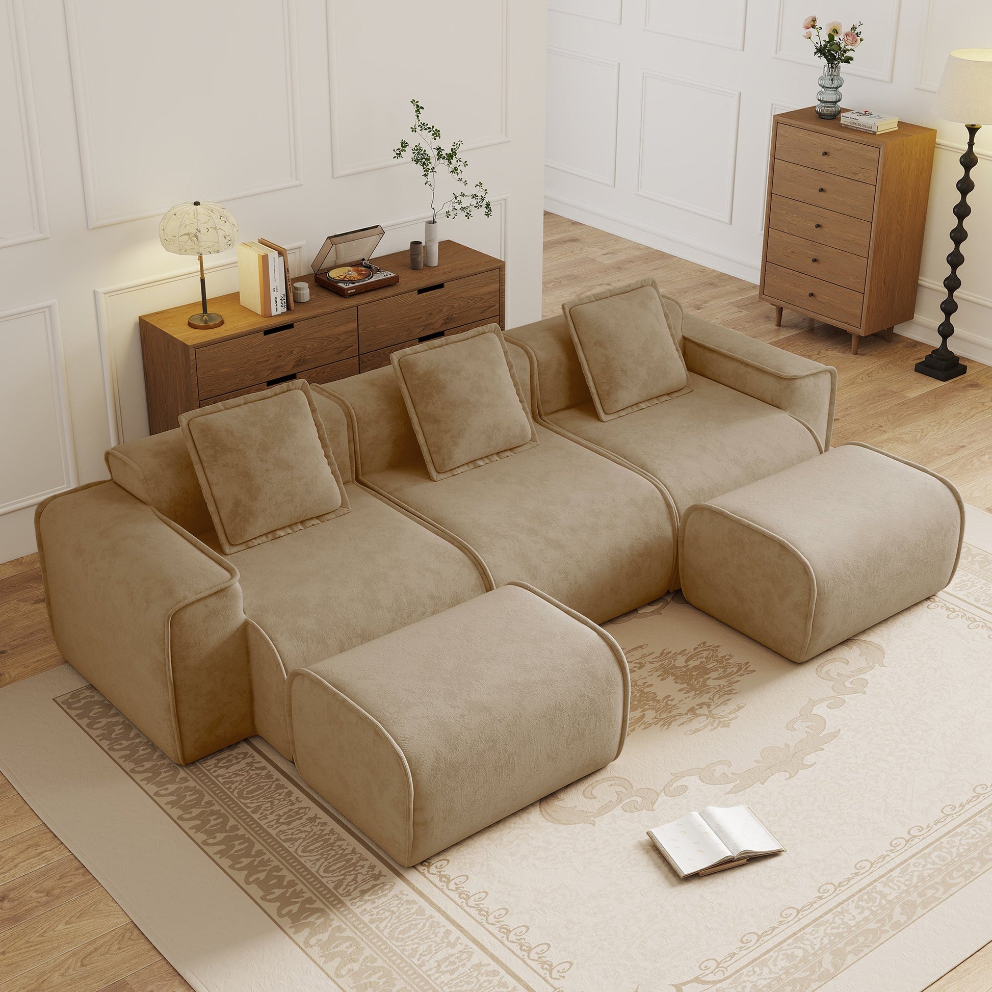 Streamlined Design Modular 3-Seat U-Shape Sectional Boneless Sofa HouseOfZazla beige on Tampa Home & Garden Store