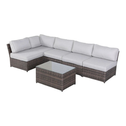 HouseOfZazla 2-Piece Rattan Sectional with light gray cushions on Tampa Home & Garden Store