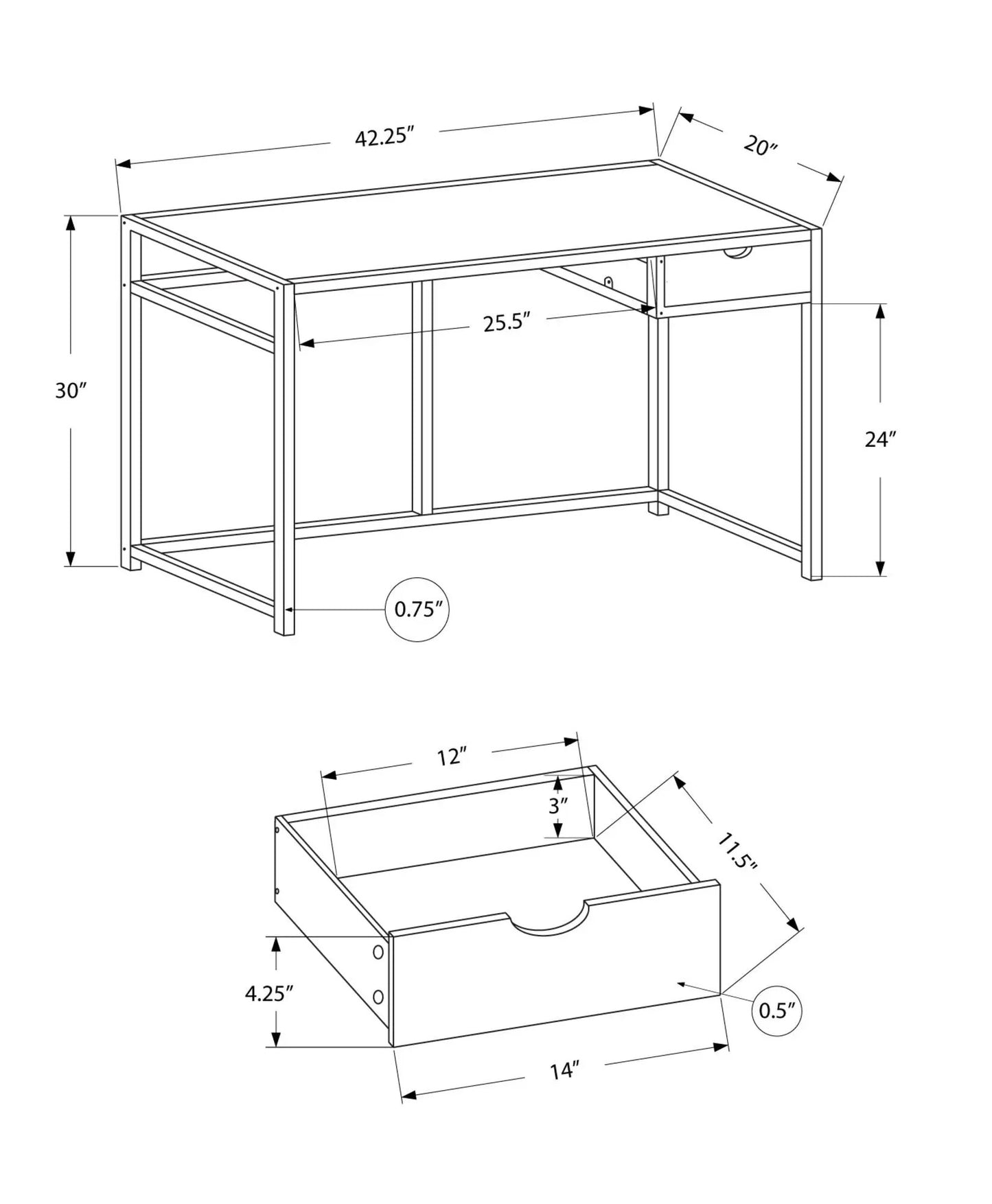Writing desk for home office with 1-drawer, modern by Unique Piece Furniture, 42.25W x 20D x 30H on Tampa Home & Garden Store
