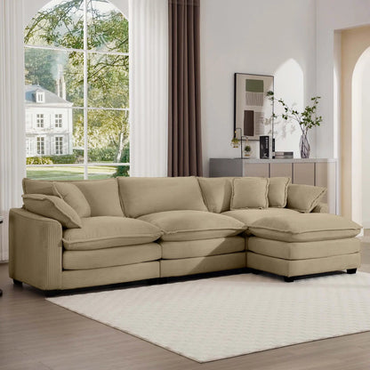 Beige modern oversized modular sofa with ottoman, low back and deep cushions, 3-piece set on Tampa Home & Garden Store