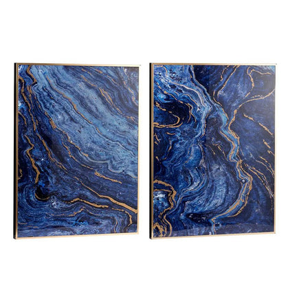 Framed Art Panels Unique Marbled Design Blue Set
