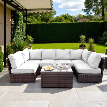 Comfortable Modern Patio Rattan Sectional with White Cushions, 2-piece by Unique Piece Furniture on Tampa Home & Garden Store