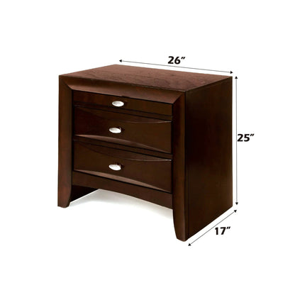 Ireland Elegant Design Nightstand in dark espresso wood with curved fronts and silver knobs on Tampa Home & Garden Store