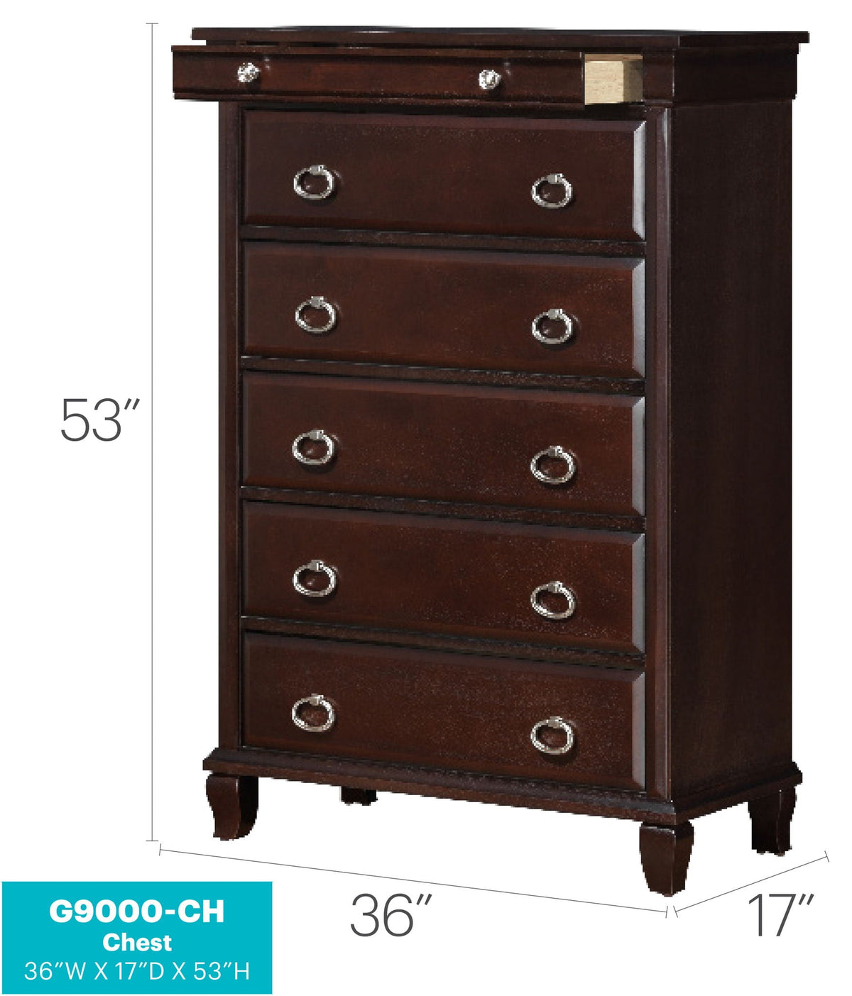 Cappuccino accent chest with felt-lined drawers, 36W x 17D x 53H by HouseOfZazla on Tampa Home & Garden Store