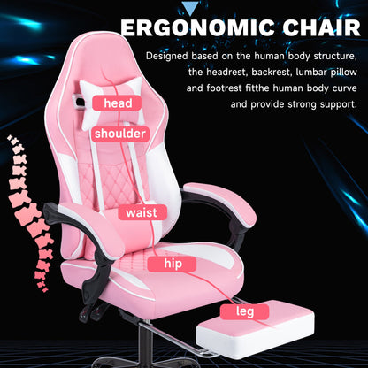 Ergonomic video gamer chair HouseOfZazla in pink with massage lumbar support on Tampa Home & Garden Store