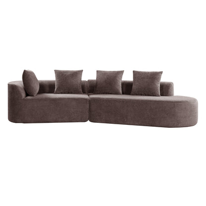 HouseOfZazla 116-inch modern curved sectional sofa in brown fabric with five back cushions on Tampa Home & Garden Store