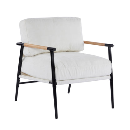 Modern accent chair by HouseOfZazla with plush cream cushions and wooden armrests on Tampa Home & Garden Store