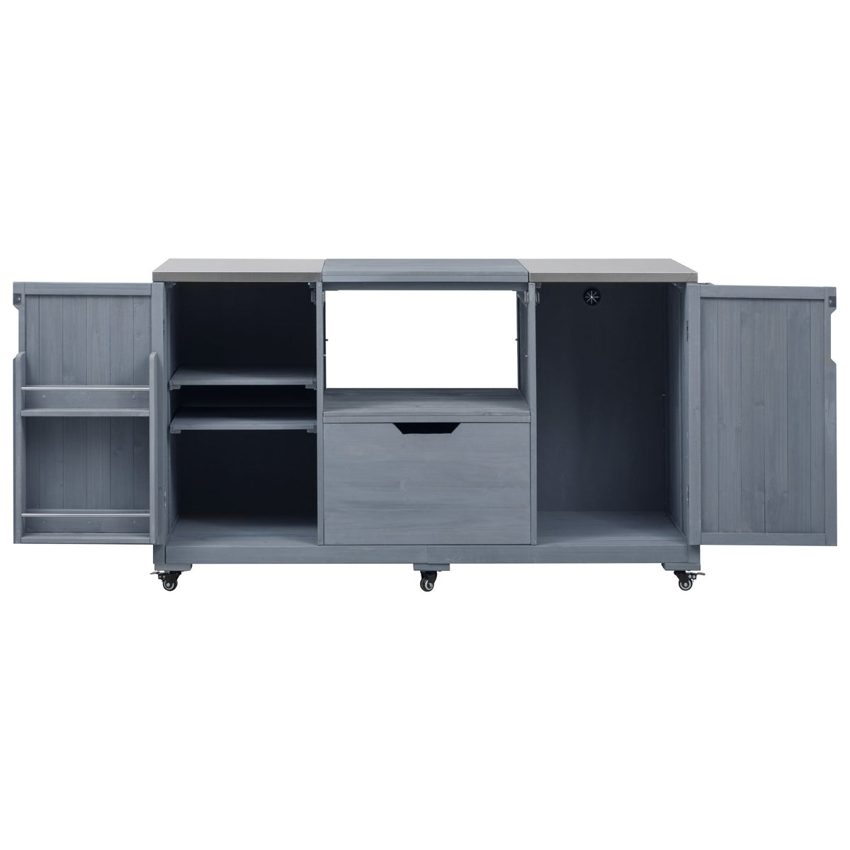 HouseOfZazla 66.5in kitchen island for Big Green Egg, gray modular cart with shelves on Tampa Home & Garden Store