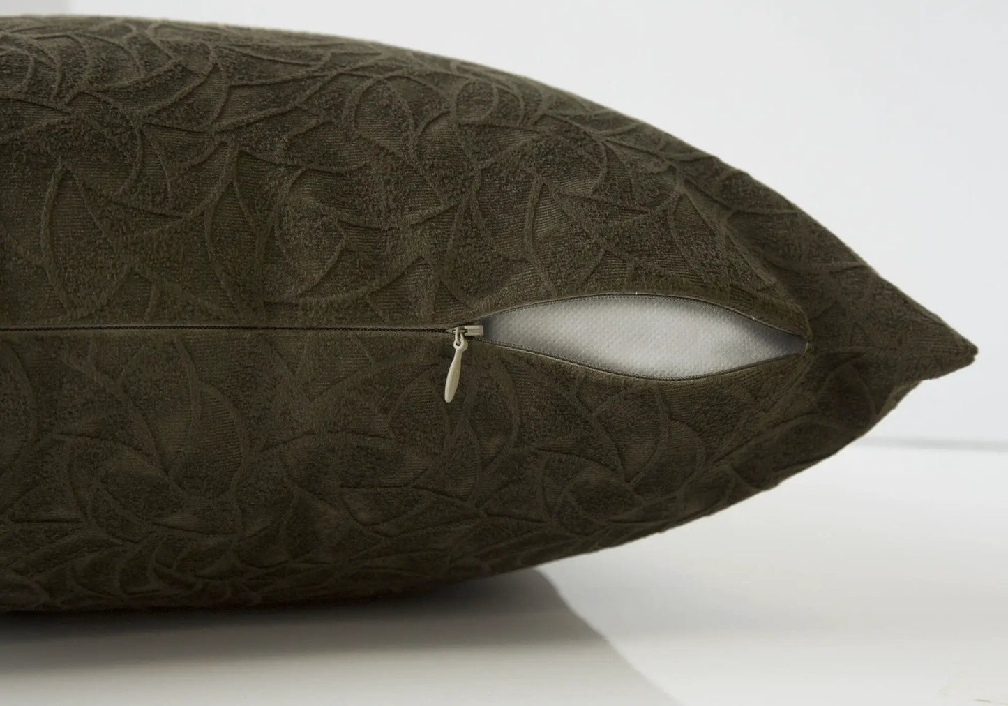 Brown square decorative throw pillow with embossed leaf pattern, insert included on Tampa Home & Garden Store