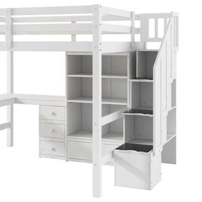White loft bed with L-shaped desk, drawers and storage stairs by HouseOfZazla on Tampa Home & Garden Store