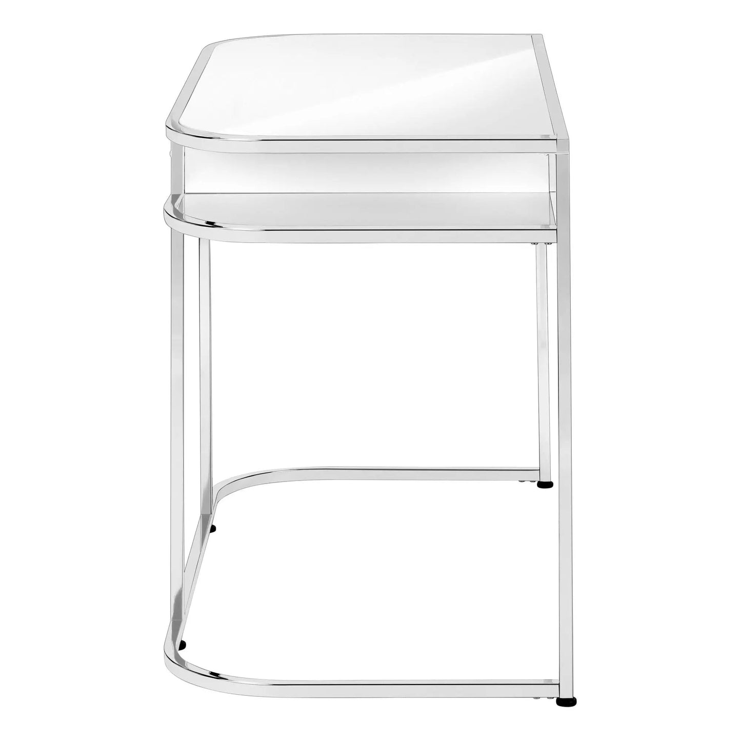 Computer desk white with chrome frame and curved glass top, minimalist modern writing desk on Tampa Home & Garden Store