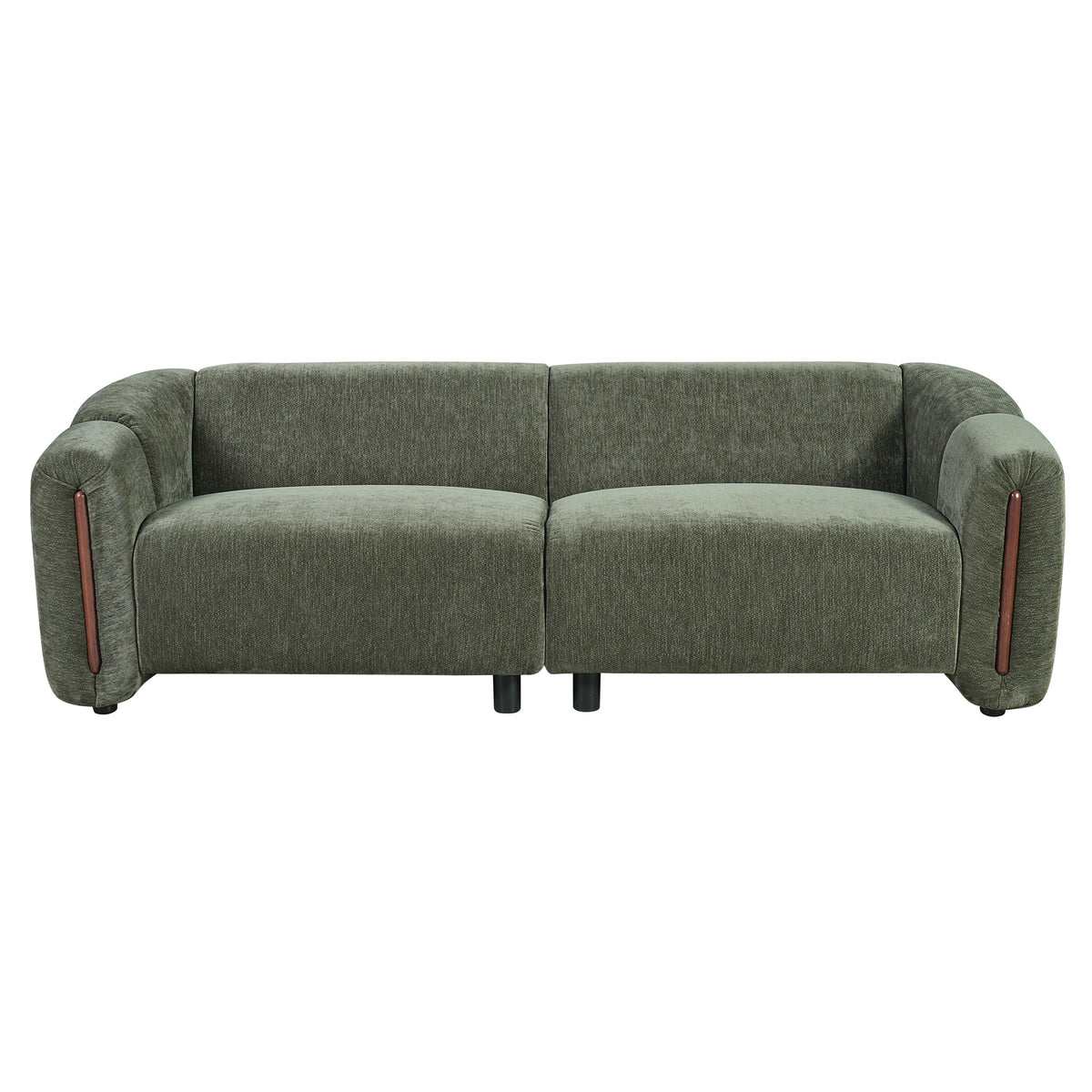 87.4-inch HouseOfZazla curved block sofa in olive fabric with rounded arms and wood accents on Tampa Home & Garden Store