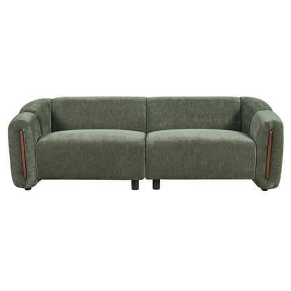 87.4-inch HouseOfZazla curved block sofa in olive fabric with rounded arms and wood accents on Tampa Home & Garden Store