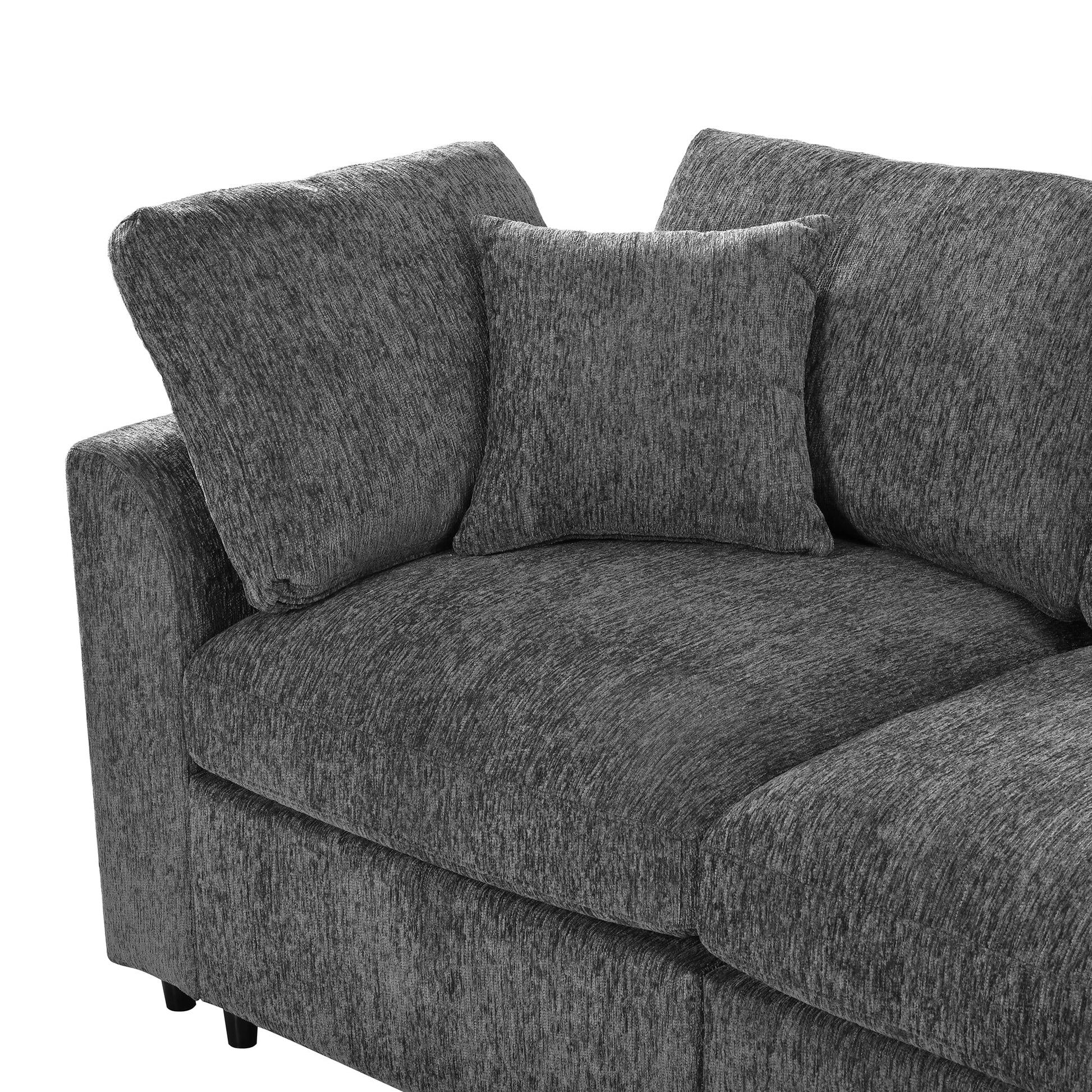 U-Style 130.3-inch modular sectional sofa 4-seat in gray textured fabric with back cushions on Tampa Home & Garden Store