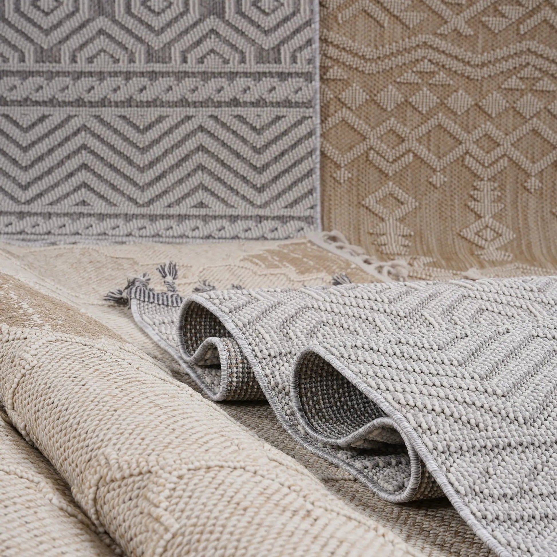 Guros indoor/outdoor rug gray beige woven chevron and diamond pattern by Unique Piece Furniture on Tampa Home & Garden Store
