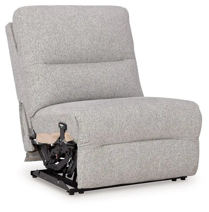 Acklen Place reclining by Unique Piece Furniture in light gray fabric with exposed recline on Tampa Home & Garden Store