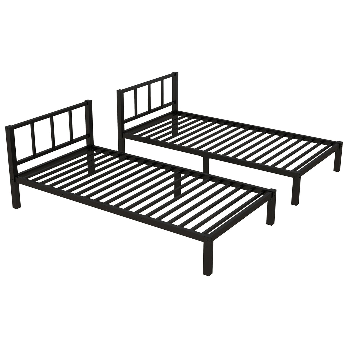 Black metal triple bunk bed frame for kids with slatted beds on Tampa Home & Garden Store