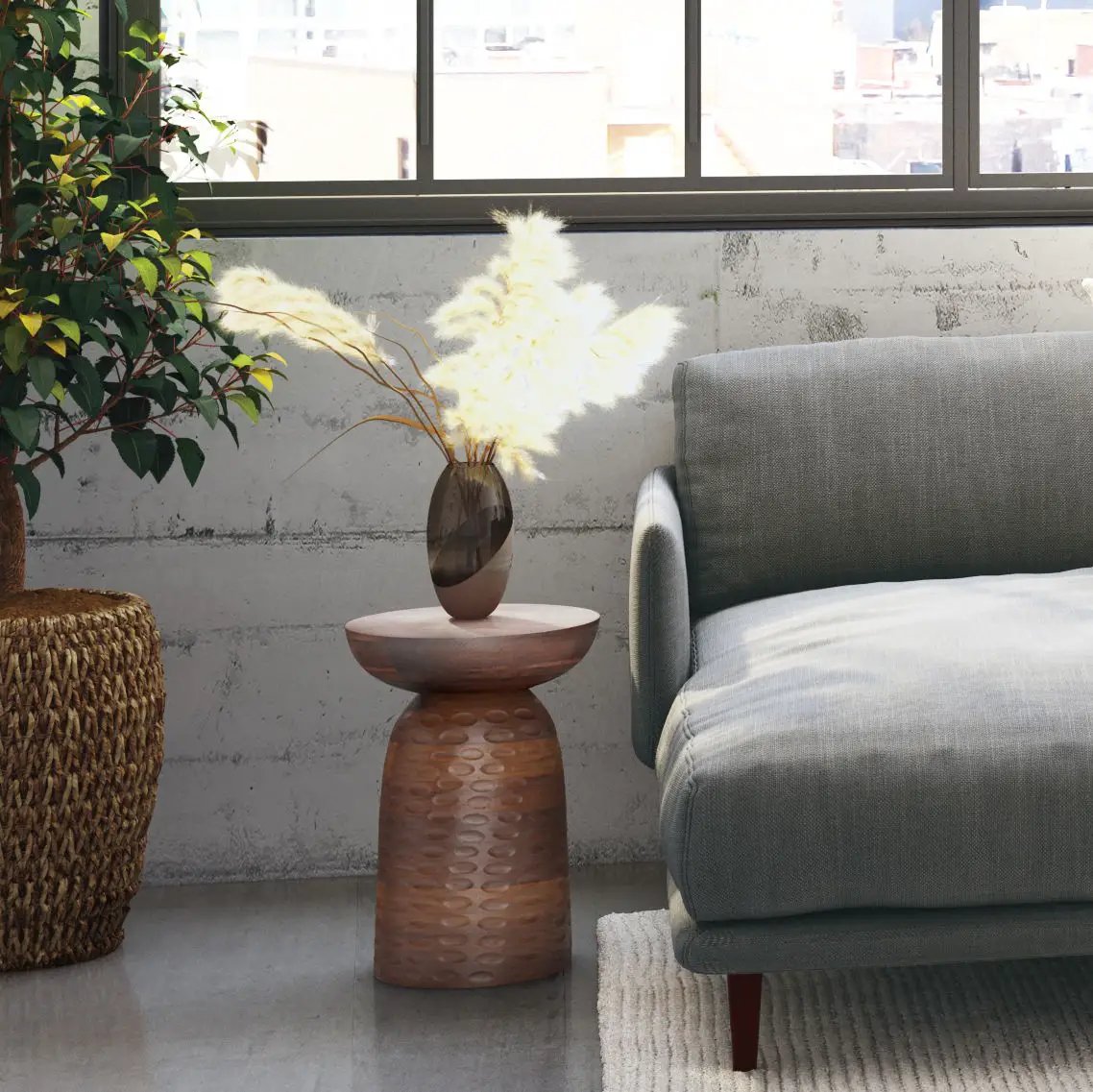 Boyd handcrafted accent table by Unique Piece Furniture; terracotta textured base, round top on Tampa Home & Garden Store