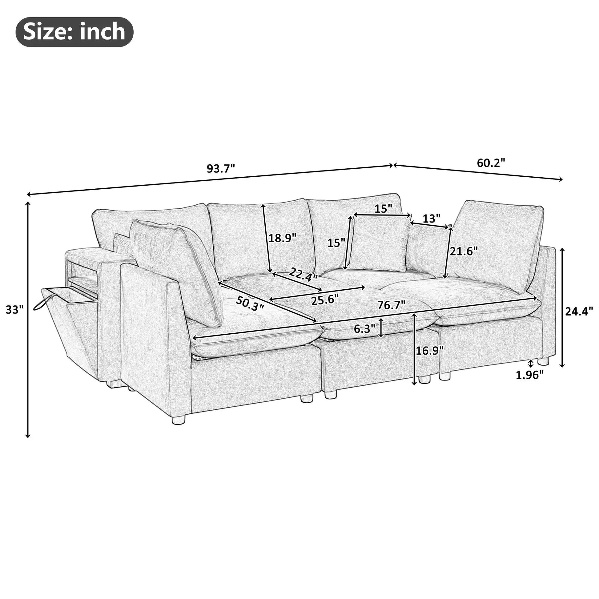 Modern sectional sofa U-shaped with movable ottoman storage USB ports Unique Piece Furniture on Tampa Home & Garden Store