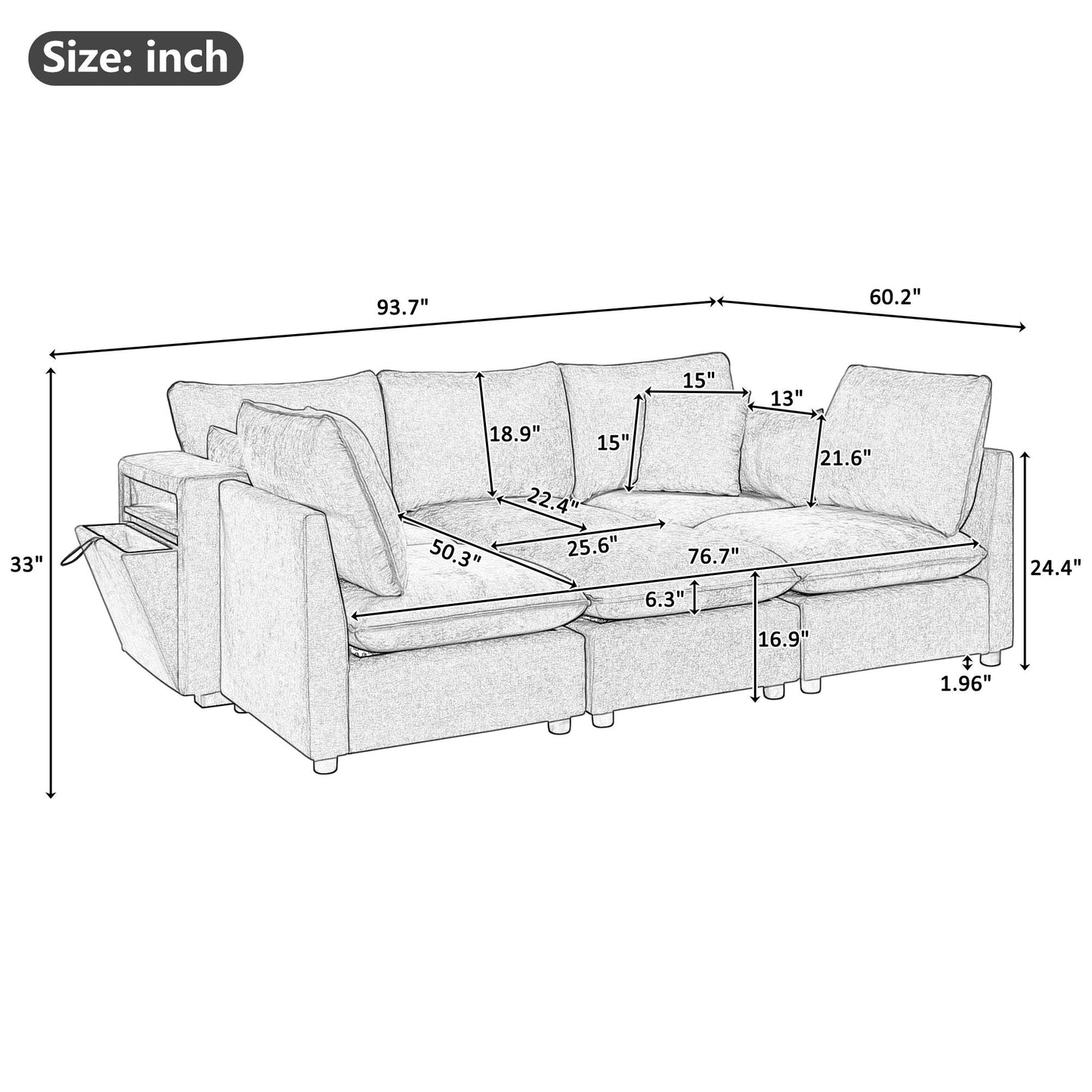 U Shaped Sectional Sofa and a Storage Ottoman