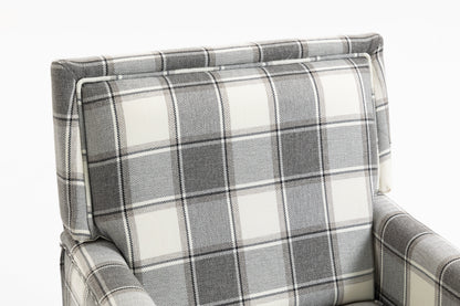 Upholstered plaid accent chair in gray and cream fabric with solid wood legs on Tampa Home & Garden Store