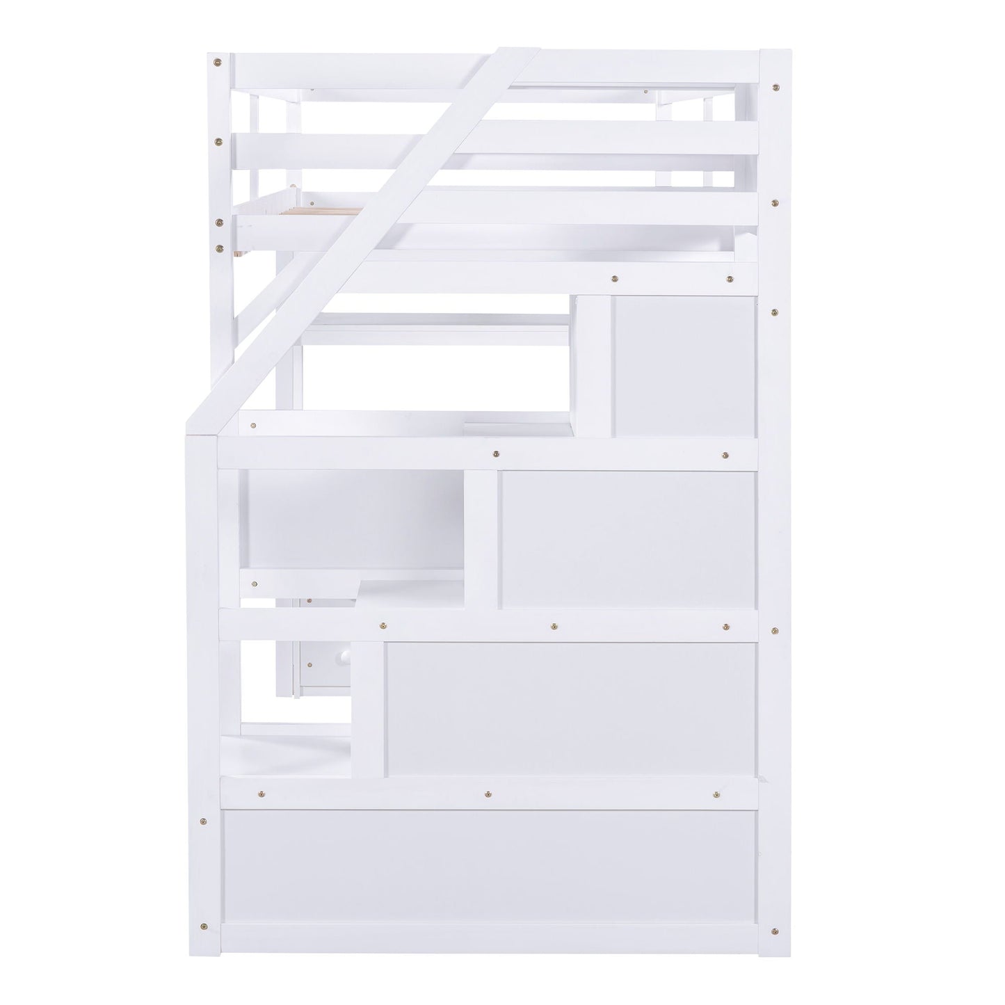 Loft bed with desk in white, shelves, 2 drawers, storage staircase by HouseOfZazla on Tampa Home & Garden Store