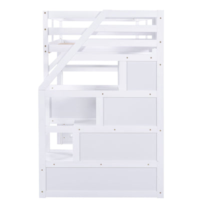Loft bed with desk in white, shelves, 2 drawers, storage staircase by HouseOfZazla on Tampa Home & Garden Store