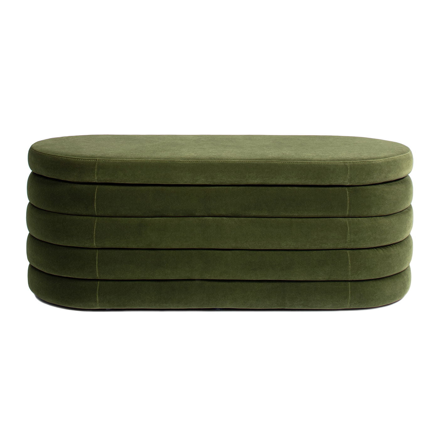 Fuji upholstered oval storage bench by HouseOfZazla in olive green velvet on Tampa Home & Garden Store