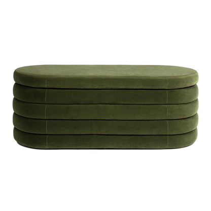 Fuji upholstered oval storage bench by HouseOfZazla in olive green velvet on Tampa Home & Garden Store