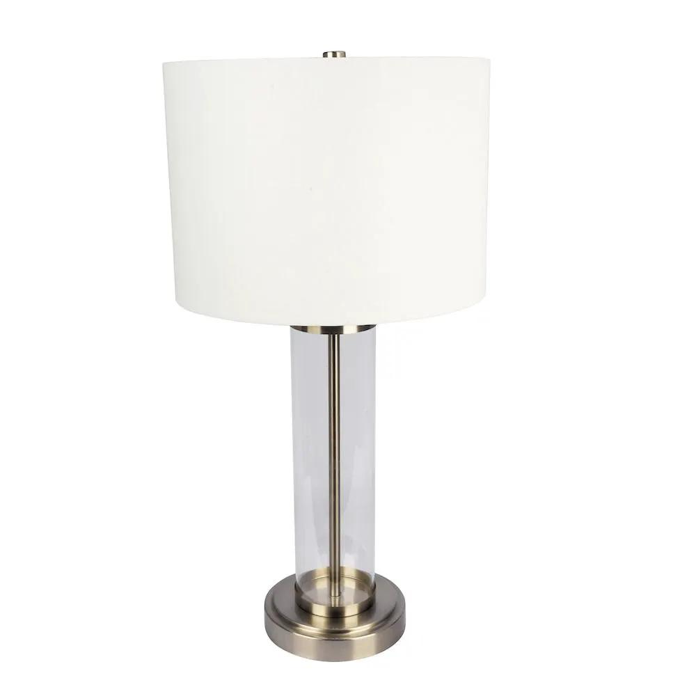 Table lamp Luna with clear glass body and brass base, white shade by Unique Piece Furniture on Tampa Home & Garden Store