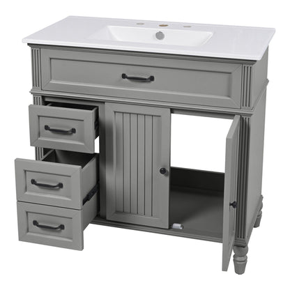 Bathroom vanity with sink and drawers, gray solid wood cabinet with white top on Tampa Home & Garden Store