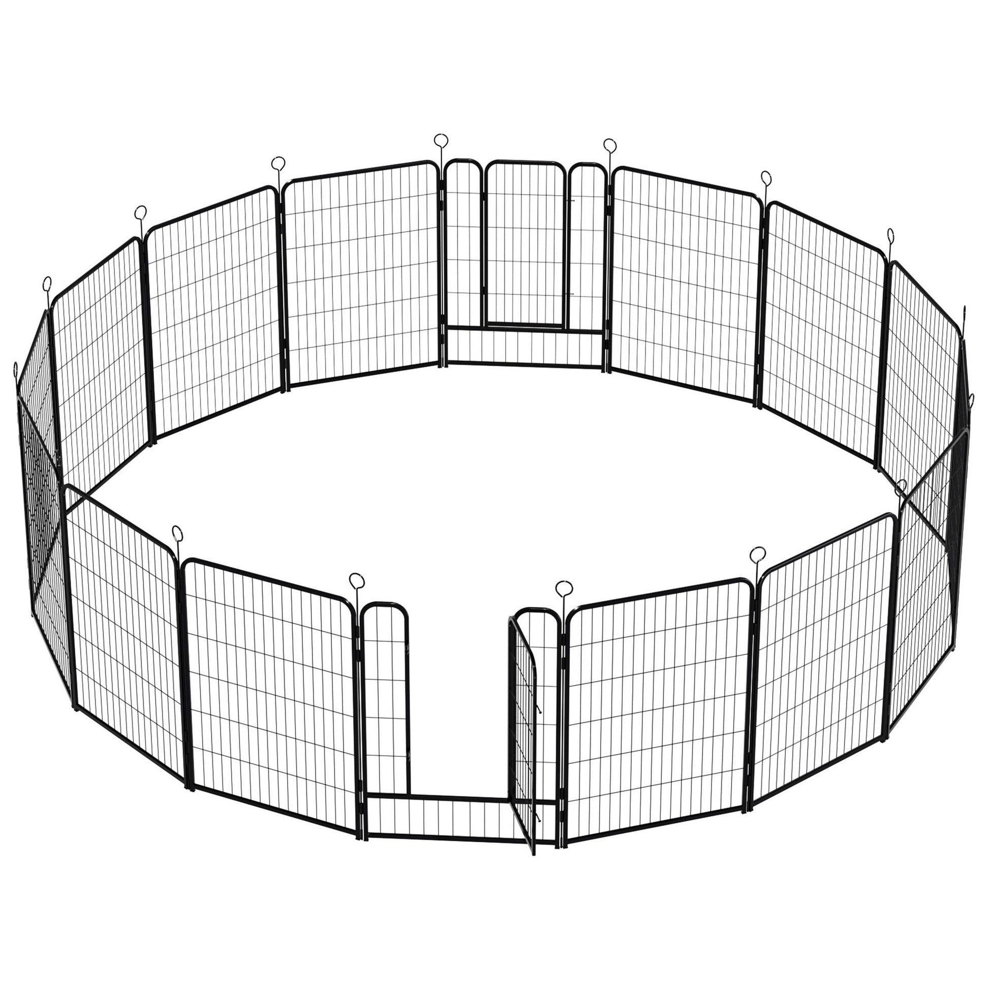 Dog playpen 16-panel black metal fence with anti-skid base, indoor/outdoor use, gate enclosure on Tampa Home & Garden Store