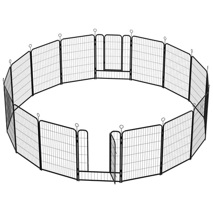 Dog playpen 16-panel black metal fence with anti-skid base, indoor/outdoor use, gate enclosure on Tampa Home & Garden Store