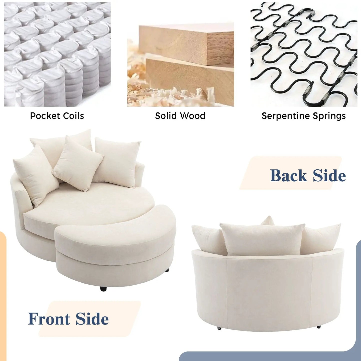 360° Swivel Accent Barrel Chair with Storage Ottoman beige fabric, includes 4 pillows on Tampa Home & Garden Store