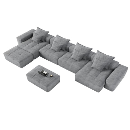 Modern oversized DIY modular sectional sofa with pillows in gray fabric by HouseOfZazla on Tampa Home & Garden Store