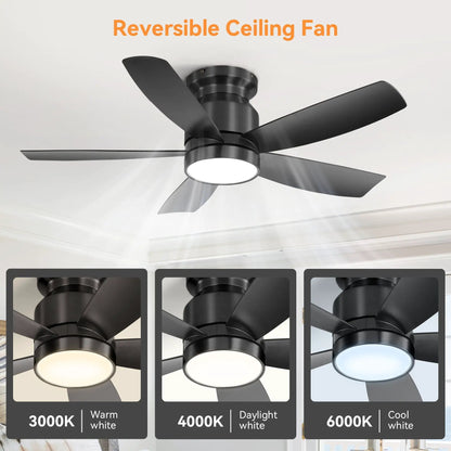 Flush Mount Ceiling Fan With 18W LED Light Remote