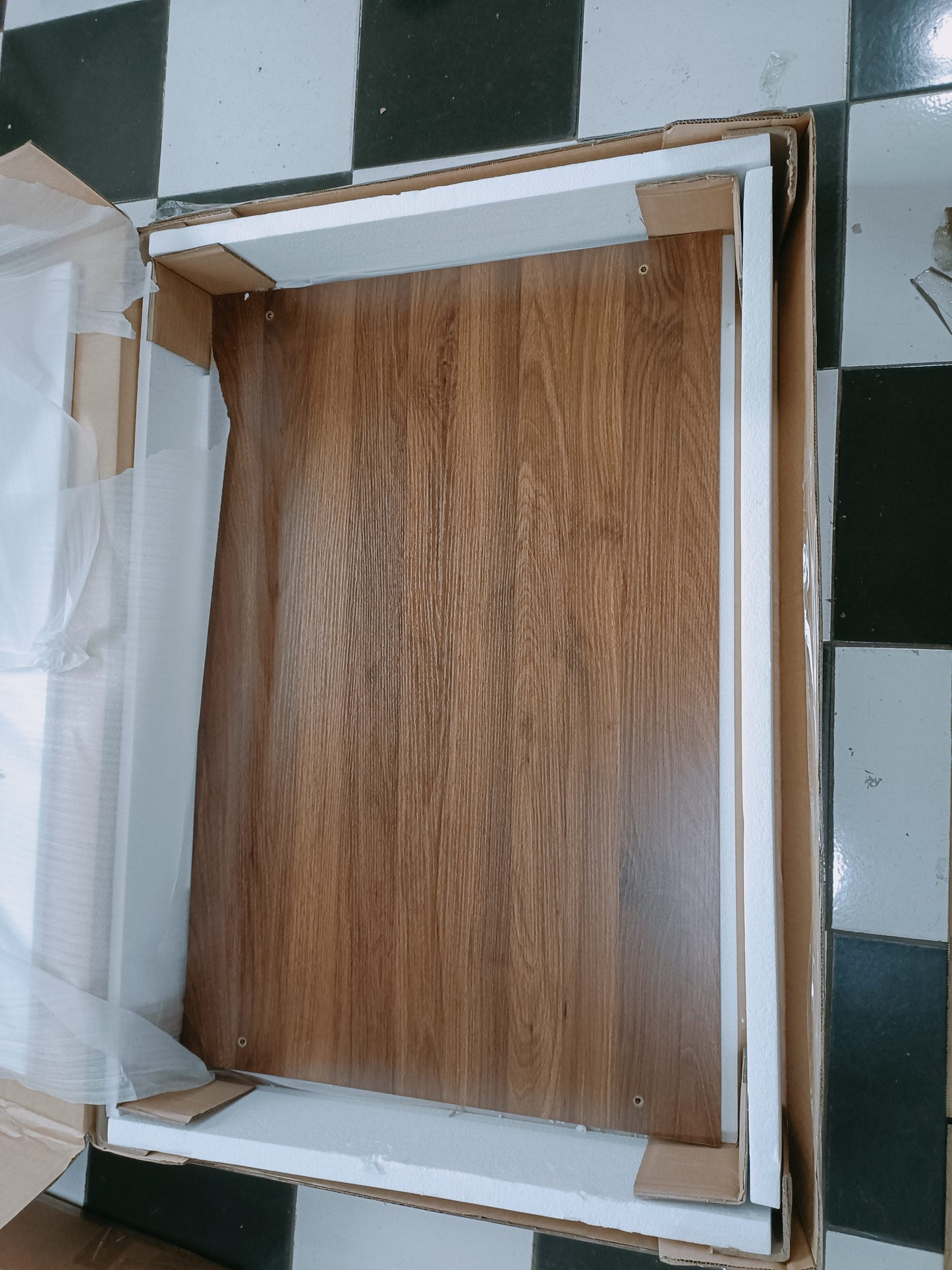 38.6-inch dog crate furniture base panel in brown wood finish, boxed with foam padding on Tampa Home & Garden Store