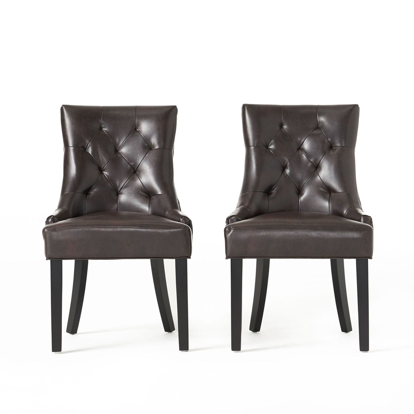 Contemporary Cheney Dining Chair Set with Tufted Design in brown leather, pair by HouseOfZazla on Tampa Home & Garden Store