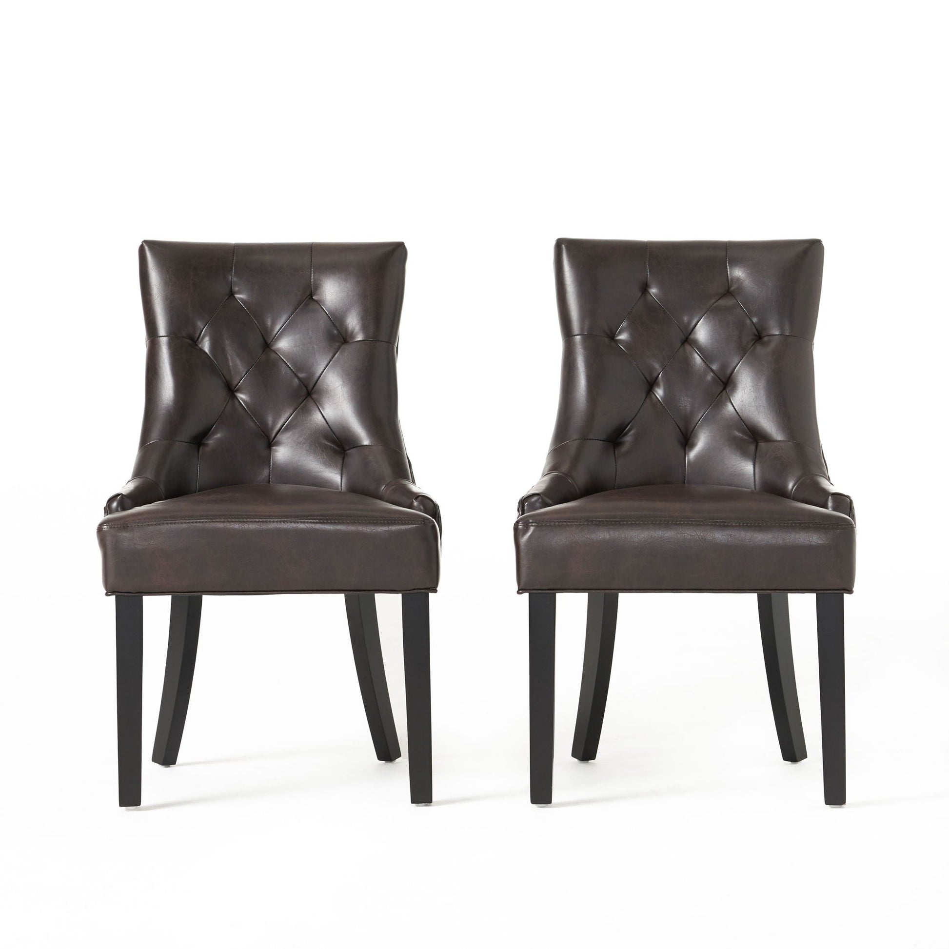 Contemporary Cheney Dining Chair Set with Tufted Design in brown leather, pair by HouseOfZazla on Tampa Home & Garden Store