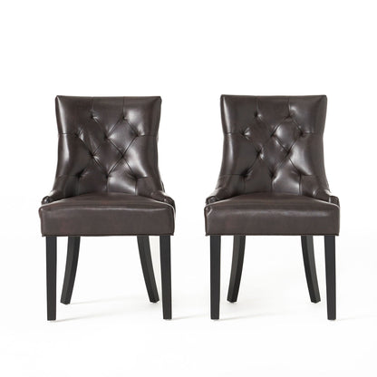 Contemporary Cheney Dining Chair Set with Tufted Design in brown leather, pair by HouseOfZazla on Tampa Home & Garden Store