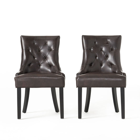 Contemporary Cheney Dining Chair Set with Tufted Design in brown leather, pair by HouseOfZazla on Tampa Home & Garden Store