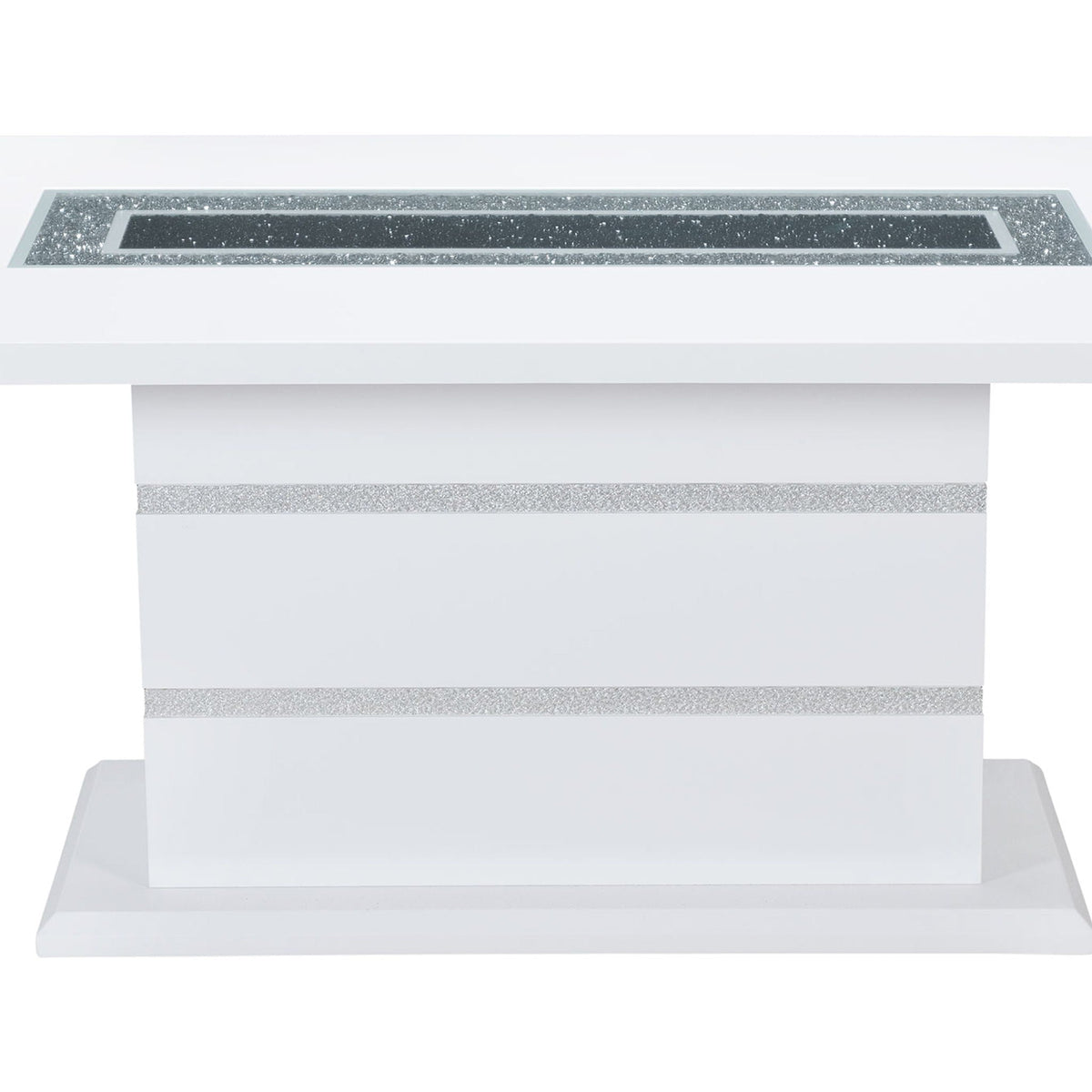 Ariya dining table white high-gloss top with glittery silver edge band on Tampa Home & Garden Store
