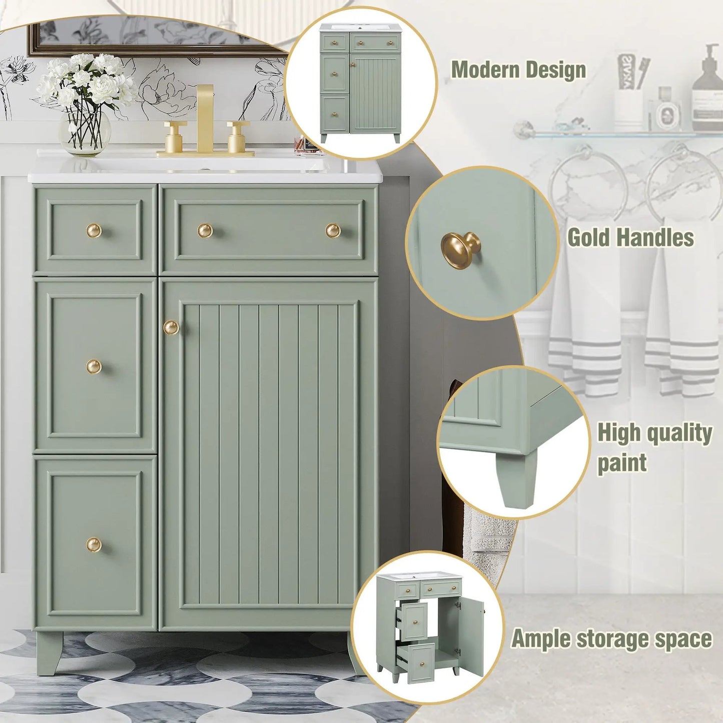 Transitional Bathroom Vanity With Ceramic Sink