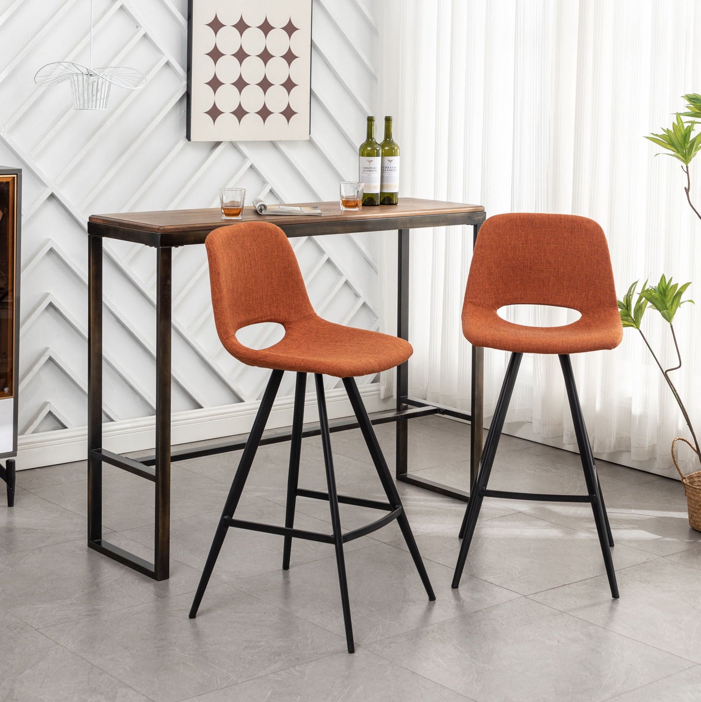 the Orange Fabric Kitchen Counter Height Stools